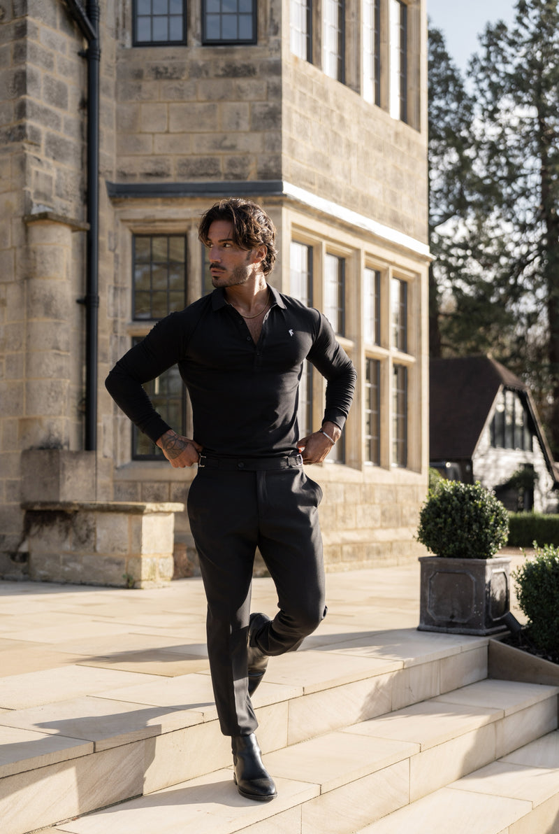 Father Sons Classic Black / Silver Polo Shirt Long Sleeve - FSH1396