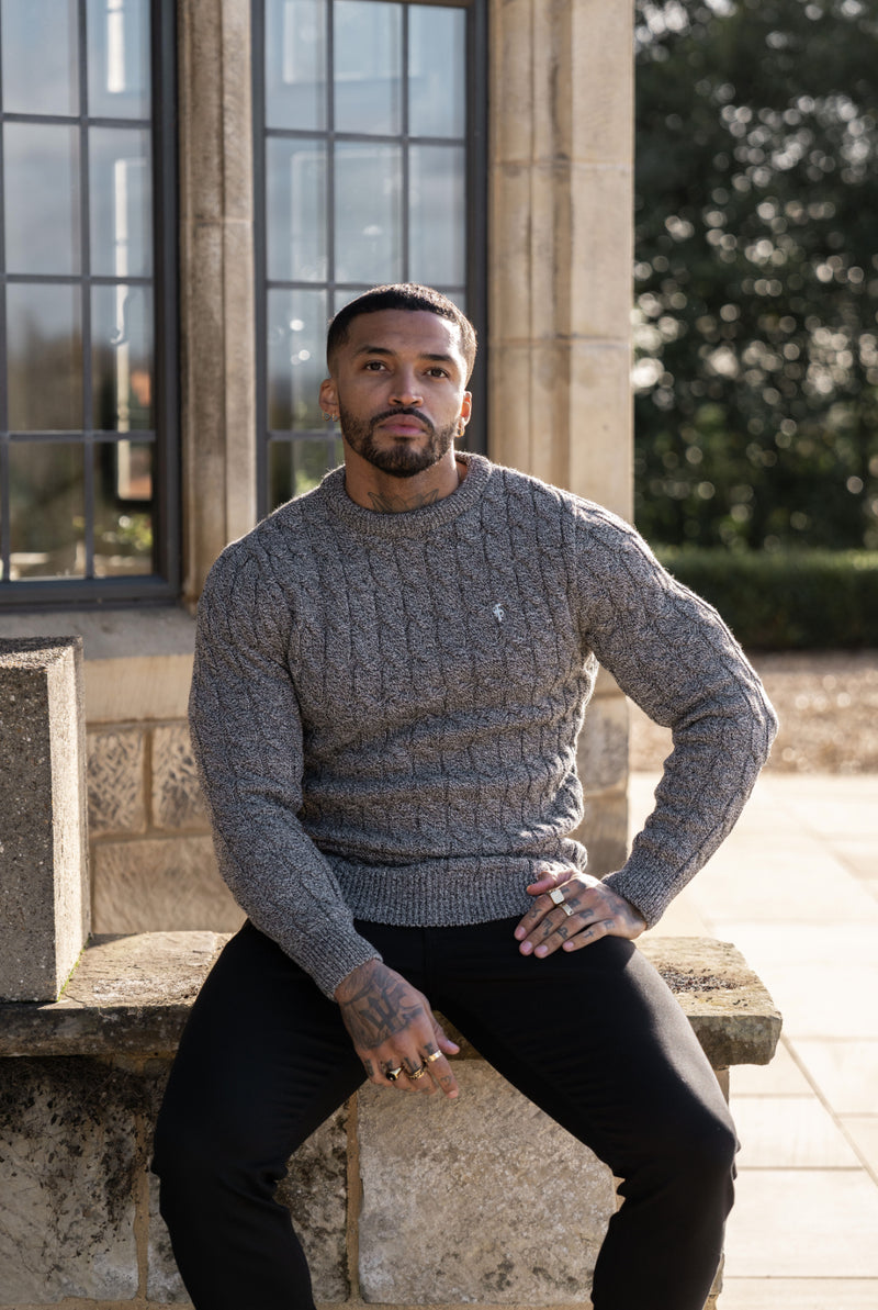 Father Sons Link Weave Knit Black/ White Two Tone Crew Neck Jumper - FSJ132