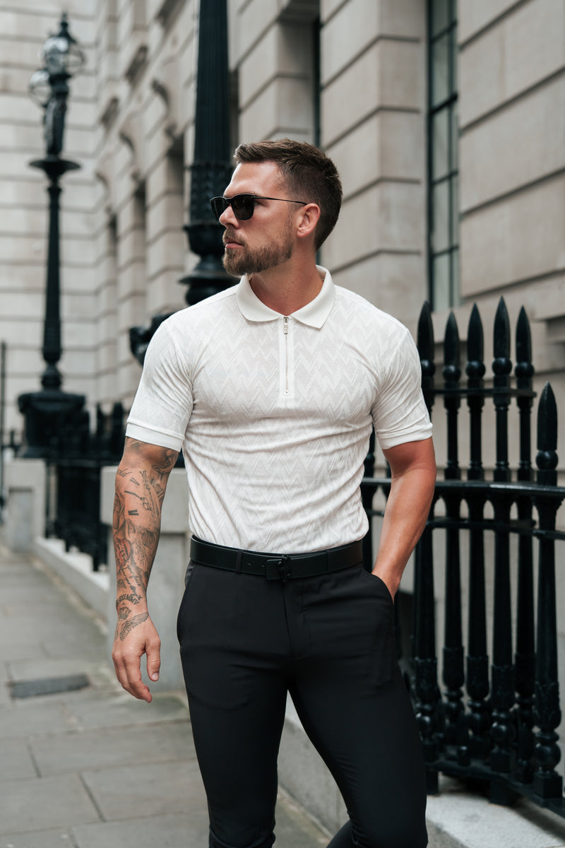 Father Sons Classic Jacquard White Chevron Zipped Polo - FSR020