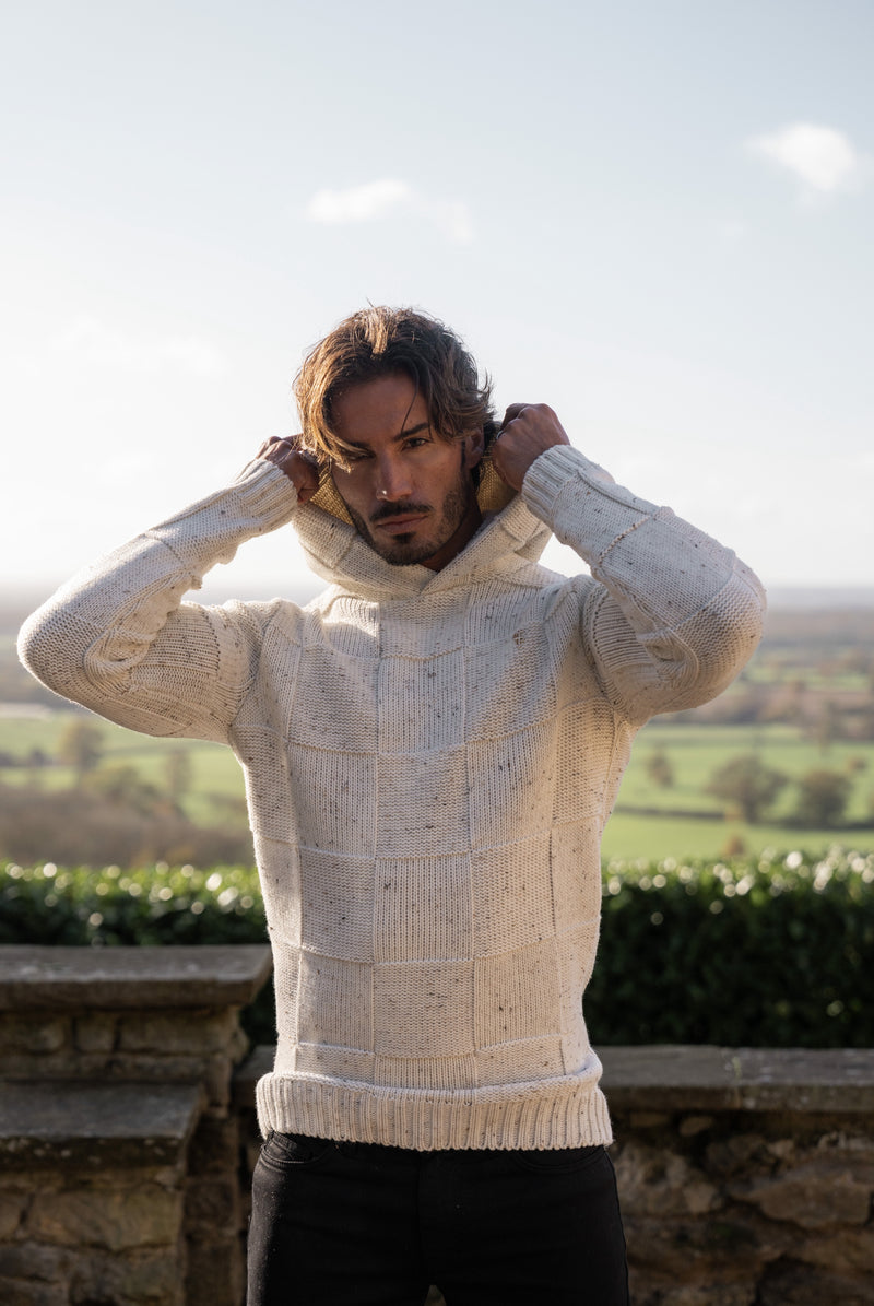 Father Sons Beige Fleck Checkerboard Knitted Hoodie - FSJ133 (PRE ORDER 11TH DECEMBER)