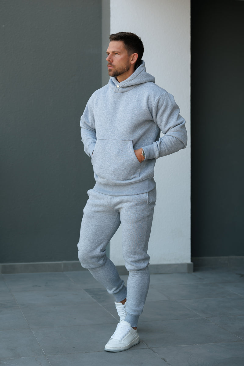 FS Light Marl Grey Oversized Hoodie With Functional FS Stud - FSR003