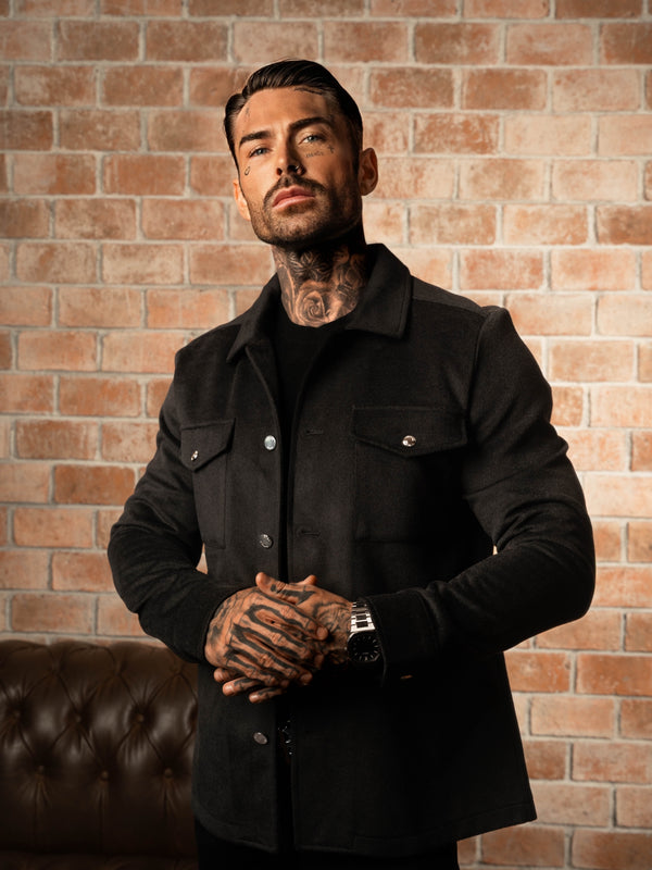 FS Brushed Button Up Plain Jacket Black - FSN182