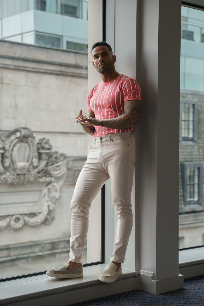 Father Sons Printed Coral / White Stripe Fitted T Shirt - FSH1171