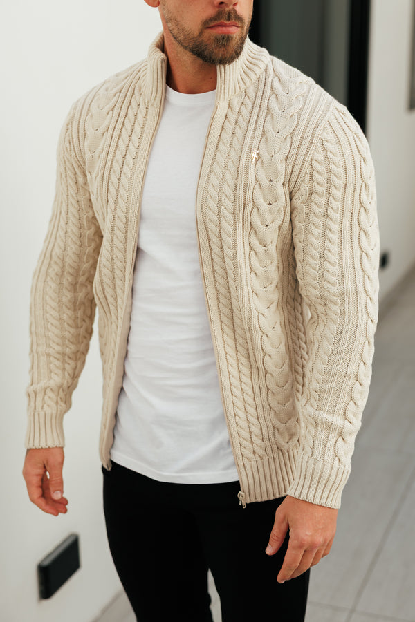 Father Sons Funnel Neck Full Zip Cardigan Beige -  FSJ150 (PRE ORDER 21ST DECEMBER)
