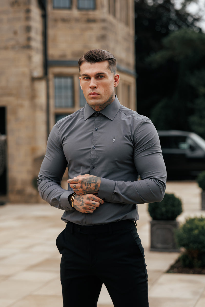 Father Sons Muscle Fit Advanced Stretch Charcoal with Cutaway Collar  - FS1202