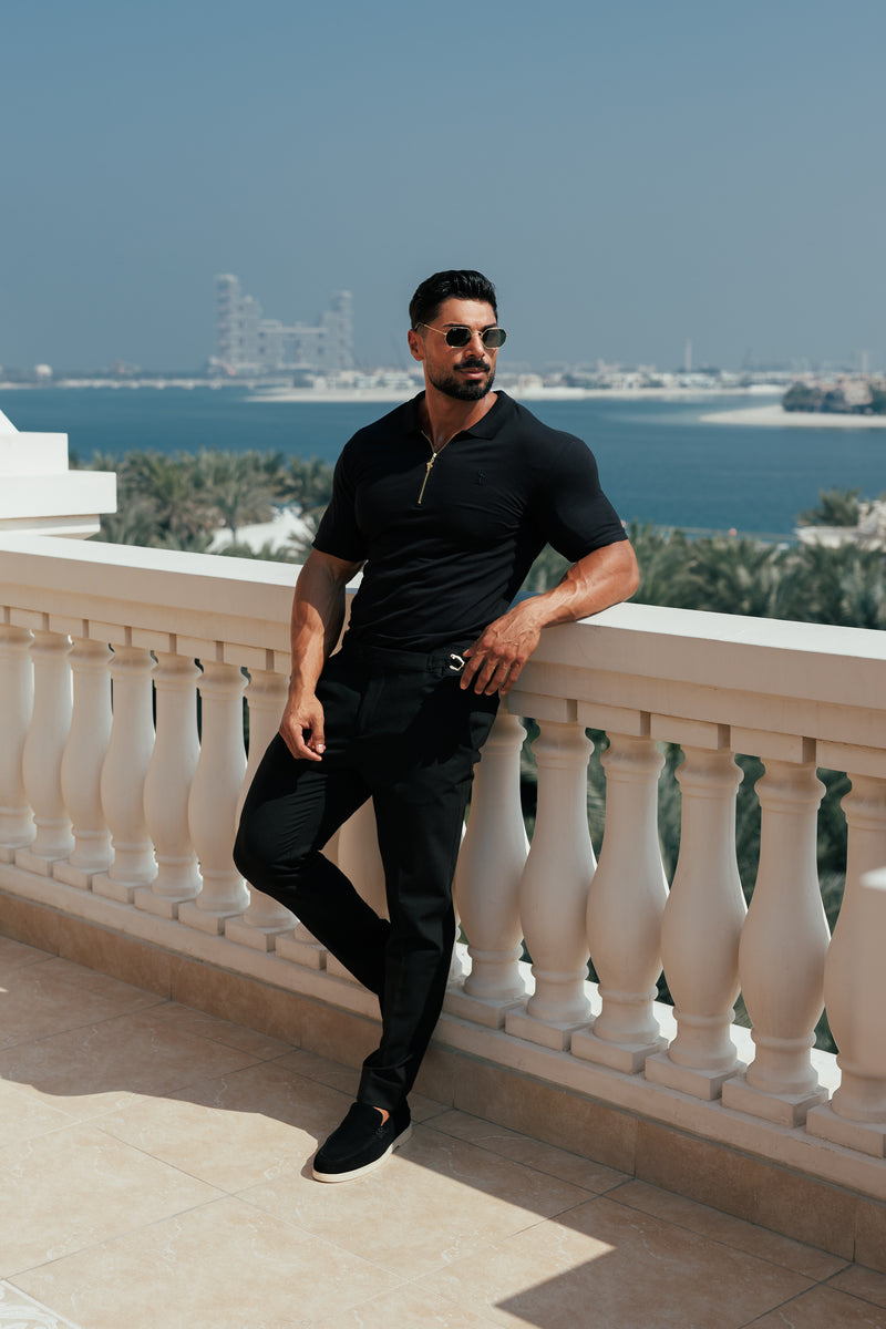 Father Sons Classic Black and Gold Zipped Polo Shirt - FSH239