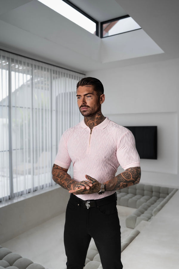 Father Sons Classic Jacquard Pink Chevron Zipped Polo - FSR022