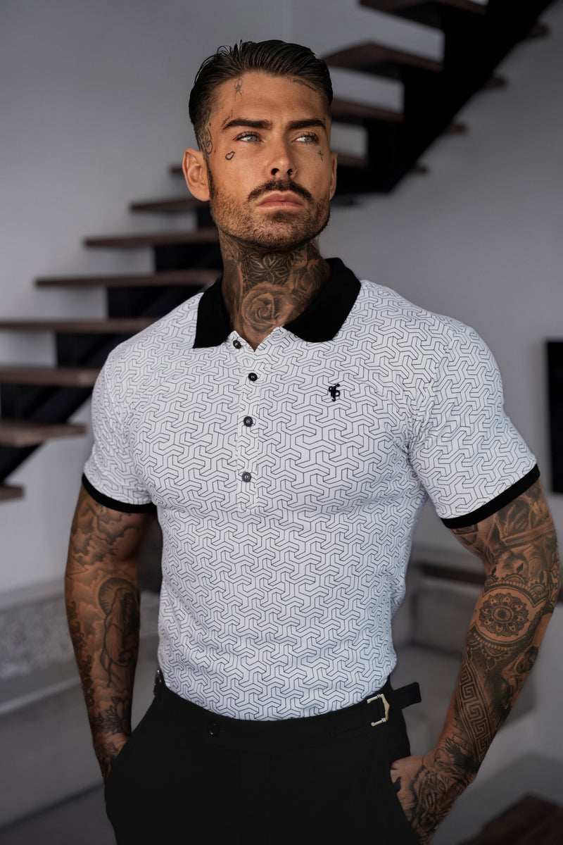 Father Sons White / Black Geo Printed Polo Shirt - FSH1233