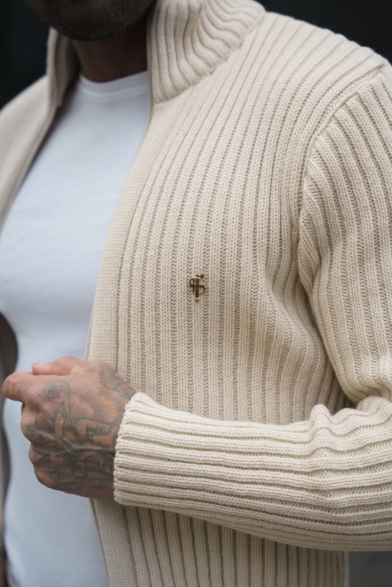 Father Sons Chunky Beige Ribbed Zipped Cardigan - FSJ069 (PRE ORDER 28TH FEBRUARY)