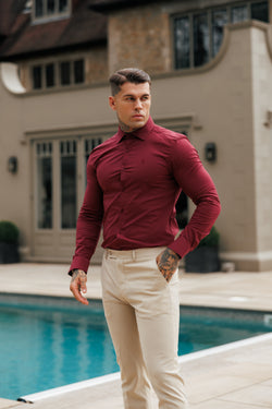 Father Sons Muscle Fit Advanced Stretch Oxblood with Cutaway Collar  - FS1201