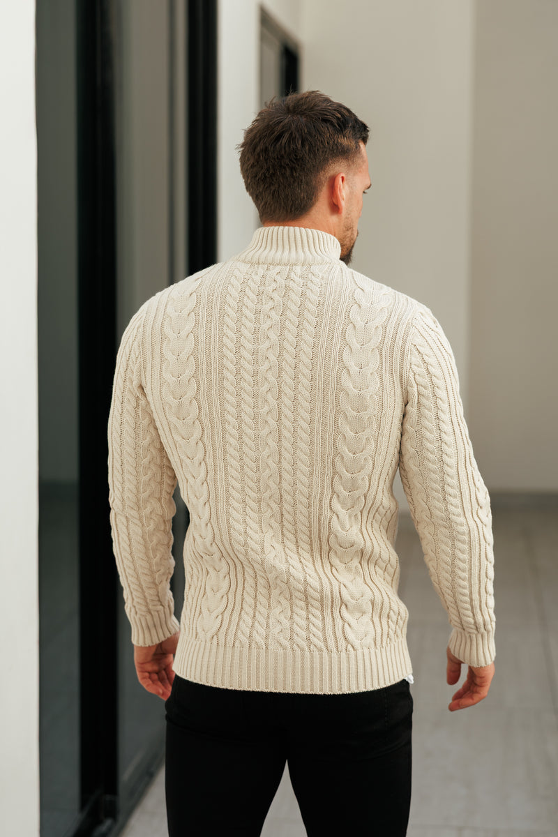 Father Sons Funnel Neck Full Zip Cardigan Beige -  FSJ150 (PRE ORDER 21ST DECEMBER)