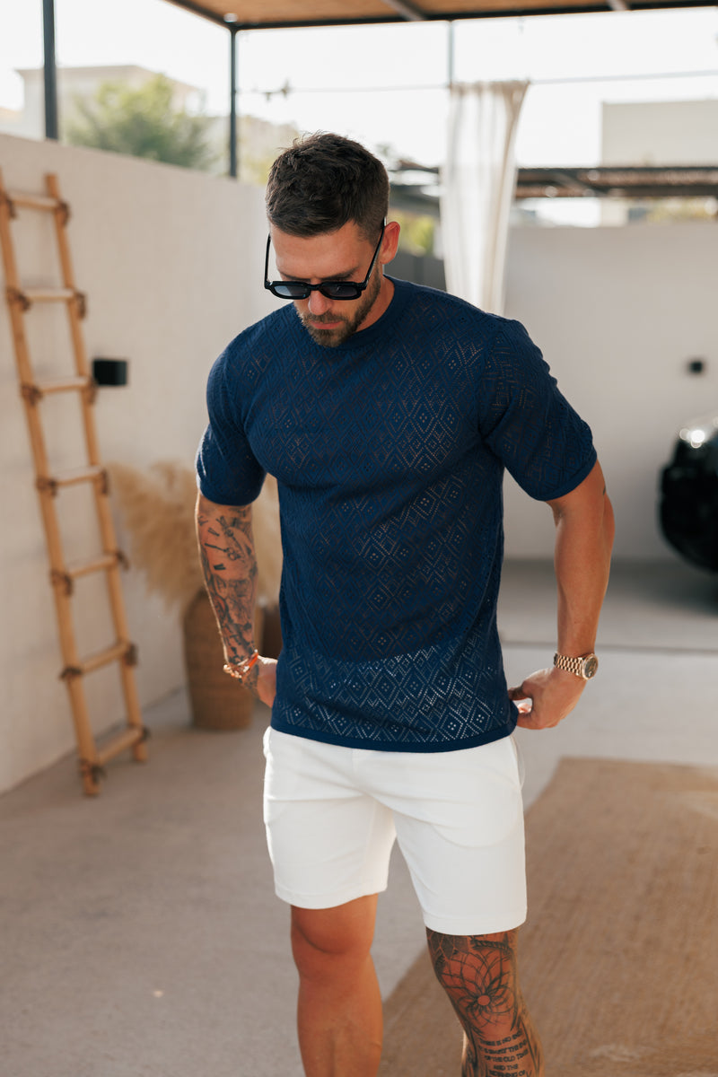 Father Sons Crochet Crew T-Shirt Caribbean Blue Short Sleeve - FSJ092