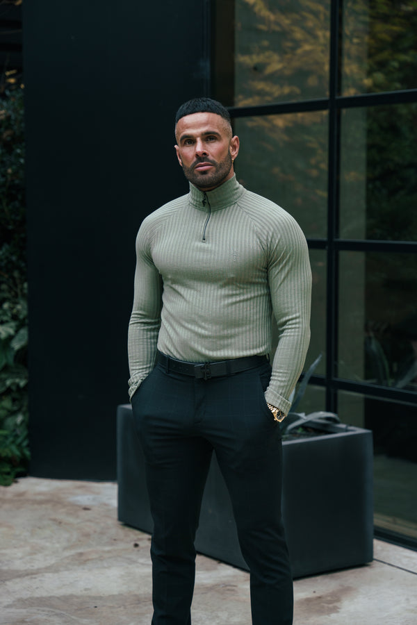 FS Classic Olive Ribbed Zip Funnel Neck Raglan Long Sleeve Crew - FSH1297 (PRE ORDER 30TH NOVEMBER)