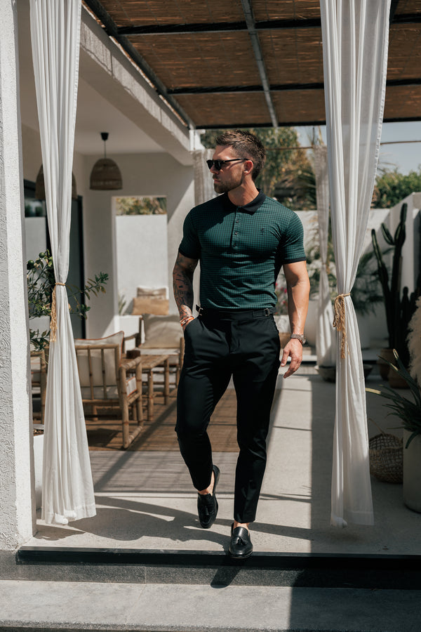 Father Sons Black / Forest Green Printed Check Polo Shirt - FSH1263 (PRE ORDER 30TH MAY)