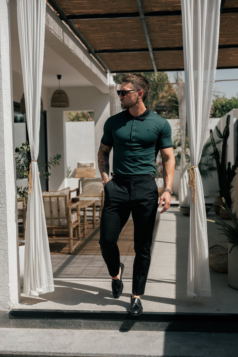 Father Sons Black / Forest Green Printed Check Polo Shirt - FSH1263 (PRE ORDER 30TH MAY)