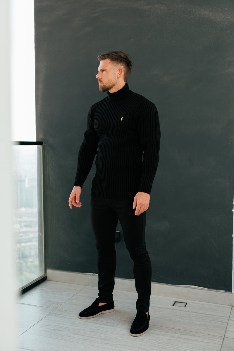 Father Sons Ribbed Knit Black Roll Neck Jumper - FSJ113 (PRE ORDER 12TH NOVEMBER)