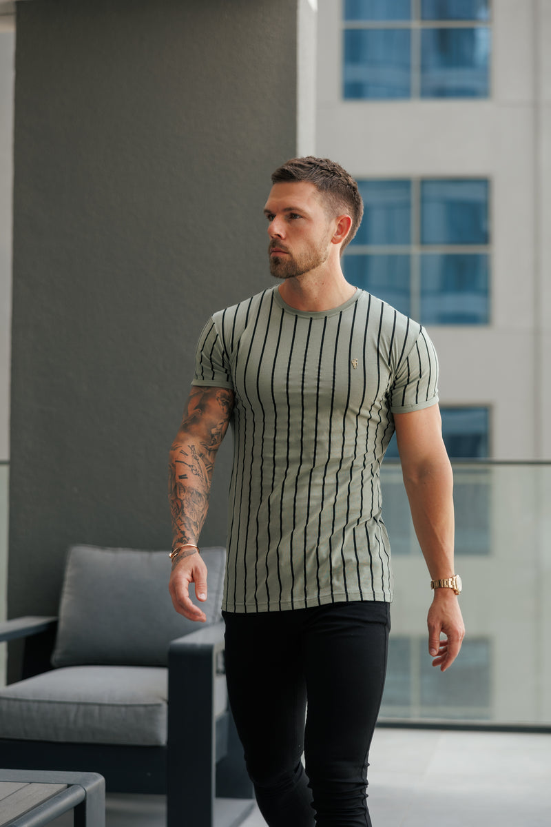 Father Sons Printed Olive / Black Stripe Fitted T Shirt - FSH1374