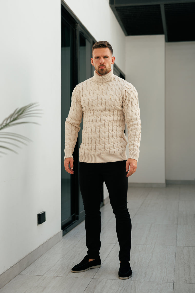 Father Sons Link Weave Knit Beige Roll Neck Jumper - FSJ100 (PRE ORDER 12TH NOVEMBER)