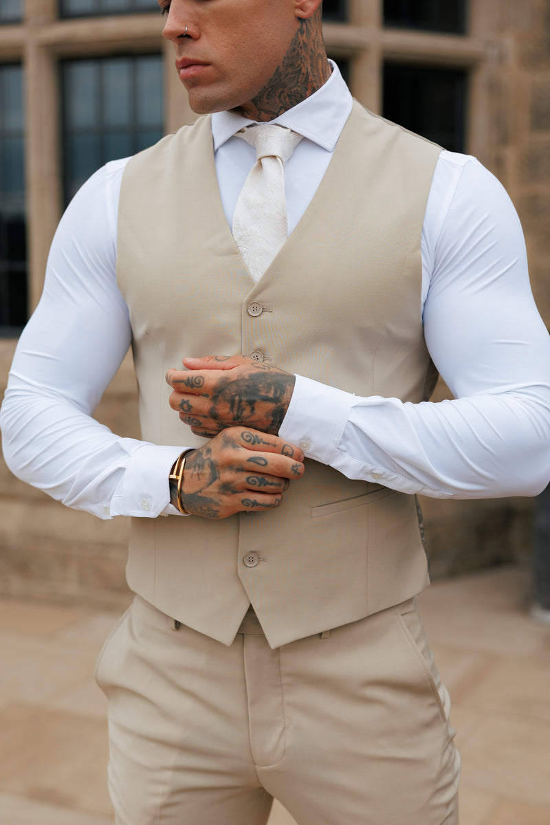 Father Sons Slim Formal Waistcoat Beige - FSW011