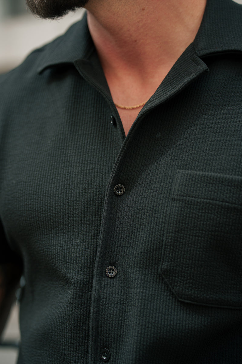 Father Sons Jersey Cord Stretch Black Revere Shirt Short Sleeve - FSR018 (PRE ORDER 11TH AUGUST)