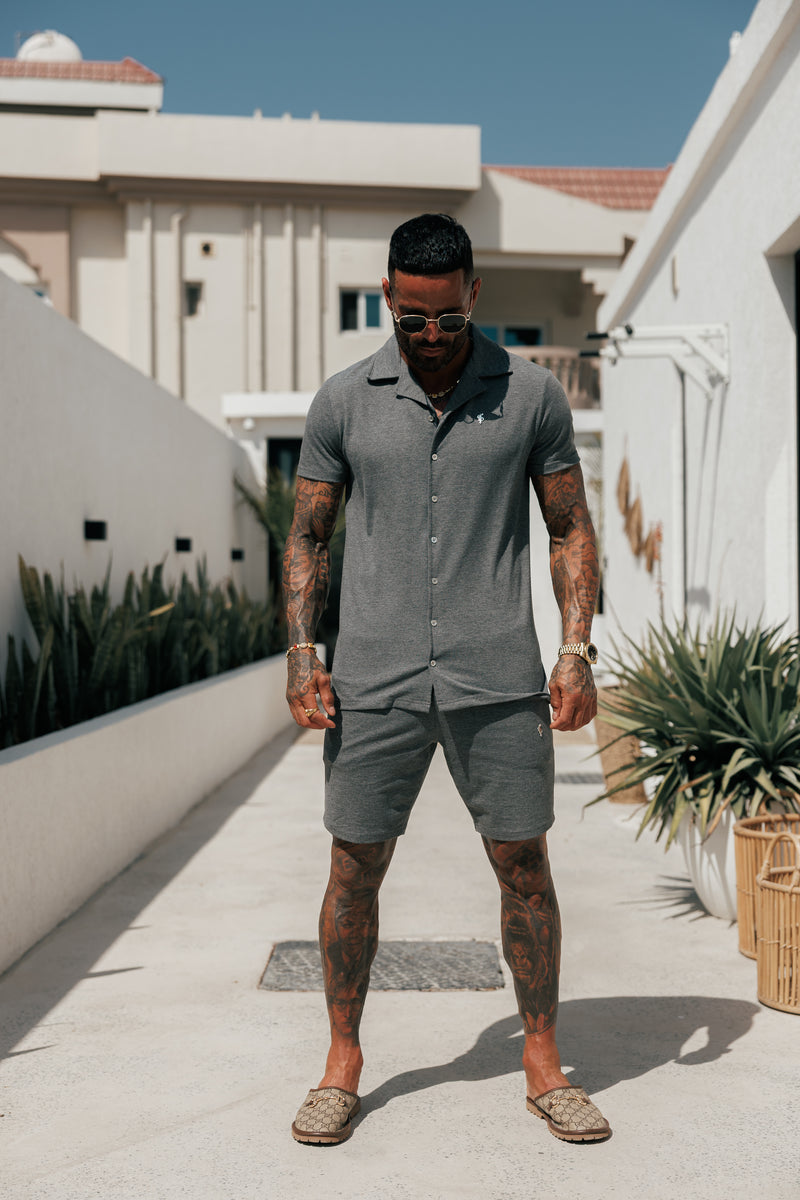 Father Sons Stretch Charcoal / Silver Pique Revere Shirt Short Sleeve - FSH1358 (PRE ORDER 16TH MAY)
