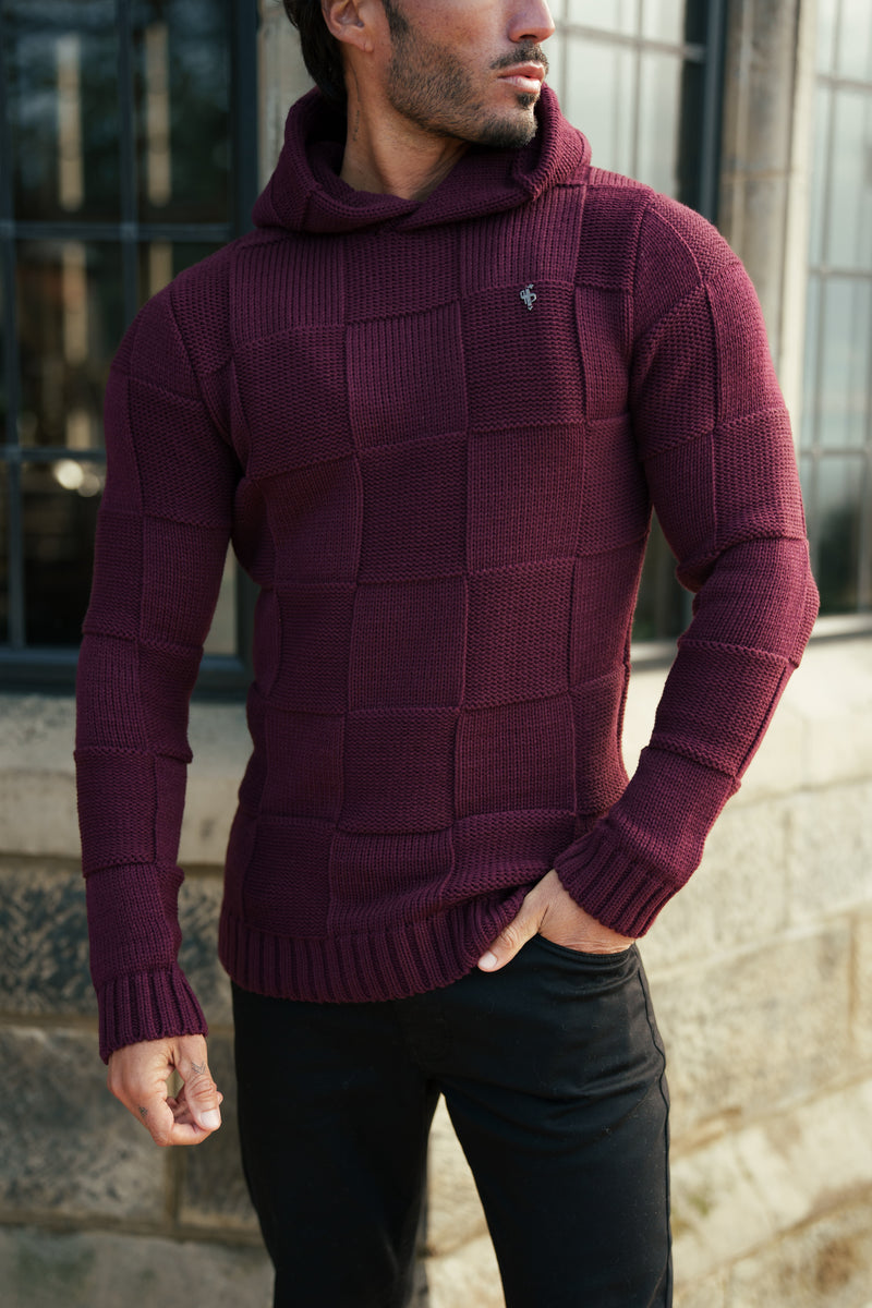 Father Sons Wine Checkerboard Knitted Hoodie - FSJ139 (PRE ORDER 11TH DECEMBER)