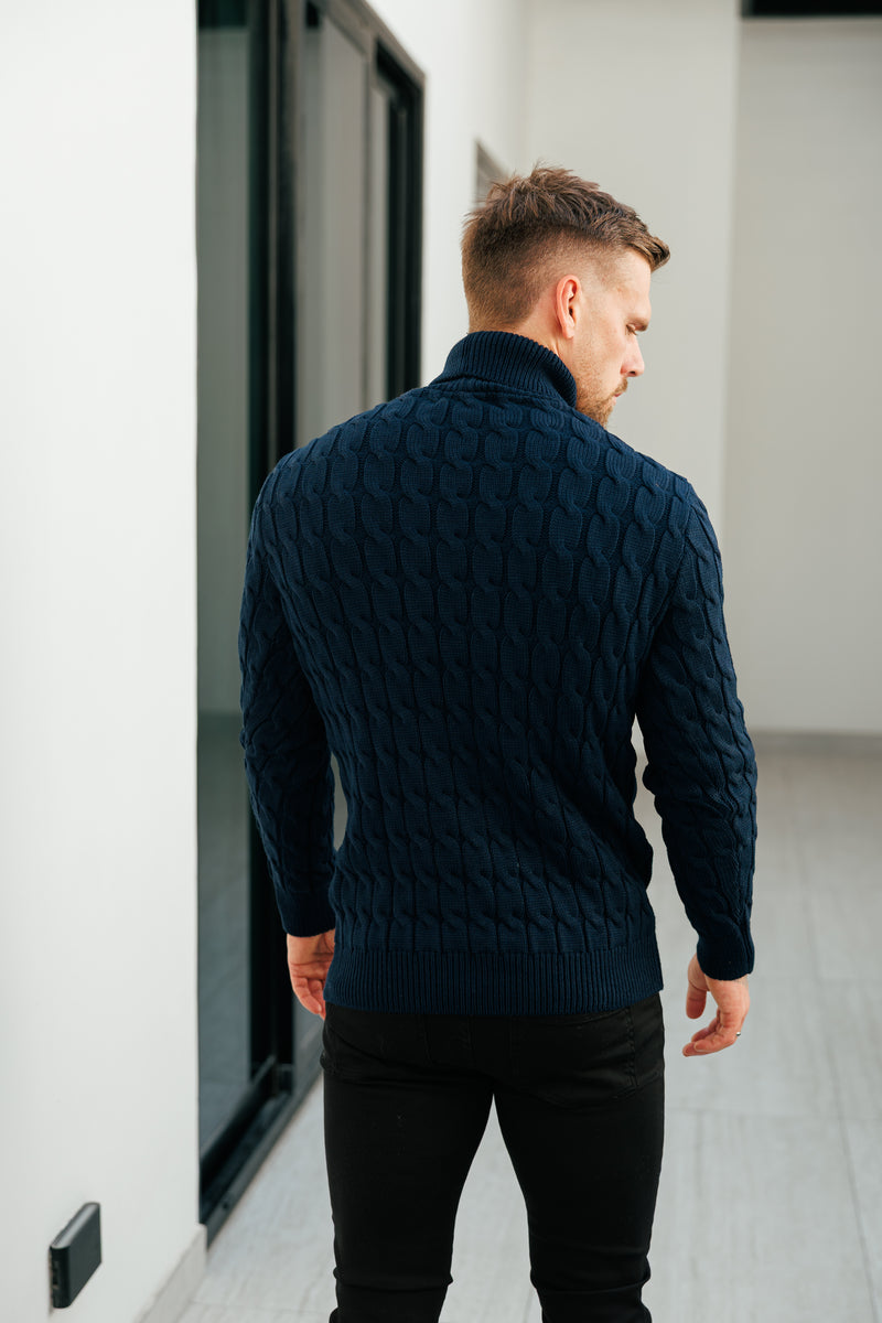 Father Sons Link Weave Knit Navy Roll Neck Jumper - FSJ103 (PRE ORDER 12TH NOVEMBER)