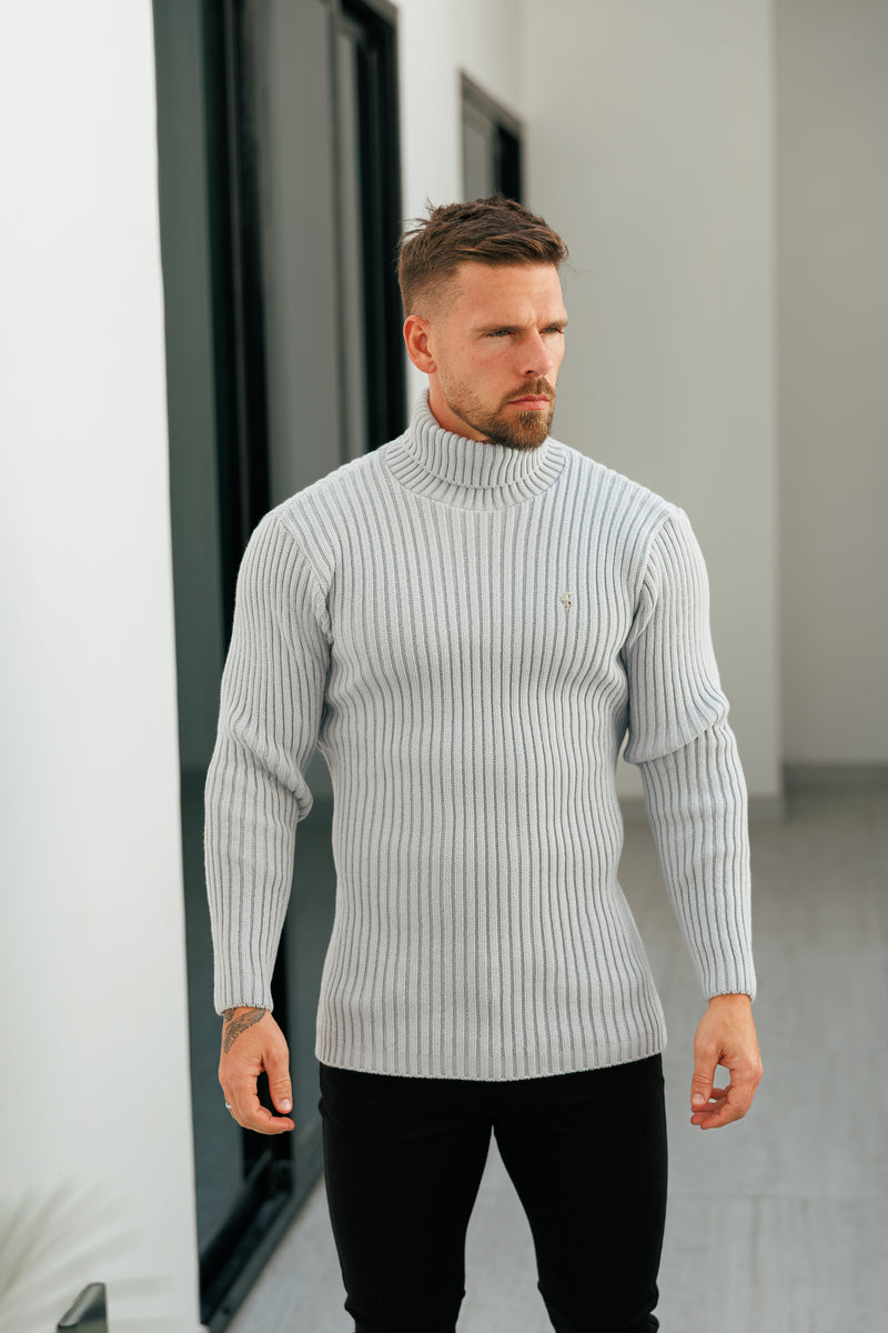 Father Sons Ribbed Knit Cop Grey Roll Neck Jumper - FSJ116 (PRE ORDER 12TH NOVEMBER)