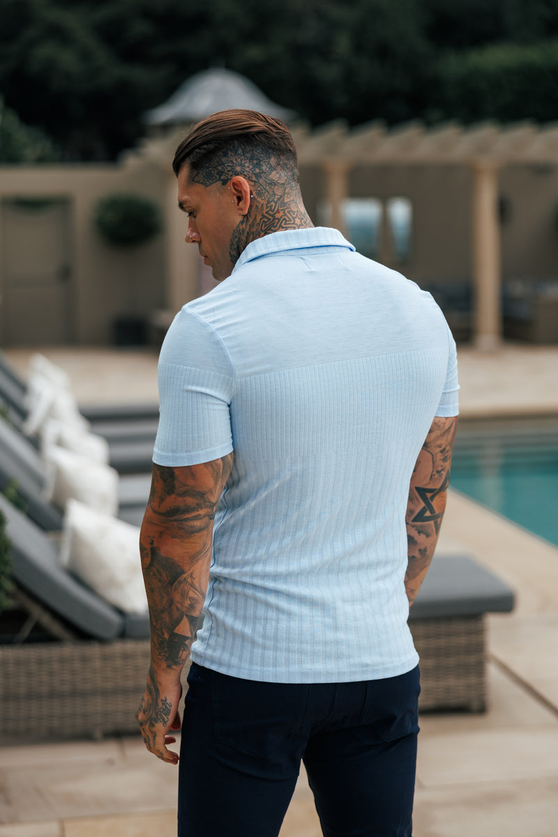 Father Sons Jersey Revere Vertical Stripe Light Blue Shirt Short Sleeve - FSR027