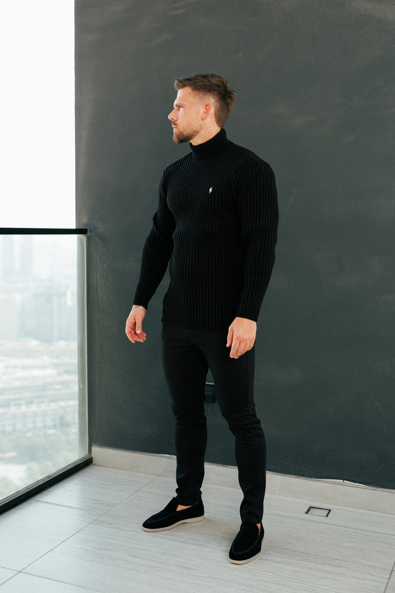 Father Sons Ribbed Knit Black Roll Neck Jumper - FSJ113 (PRE ORDER 12TH NOVEMBER)