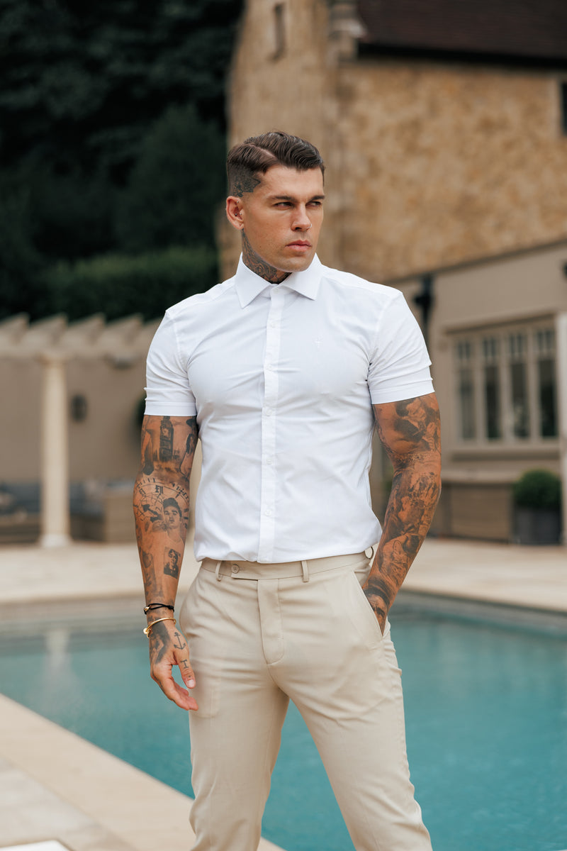 Father Sons Super Slim Stretch Classic White Short Sleeve with Cutaway Collar - FS1184