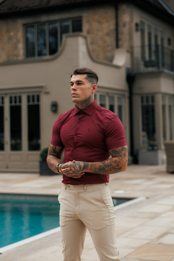 Father Sons Muscle Fit Advanced Stretch Oxblood Short Sleeve with Cutaway Collar - FS1205