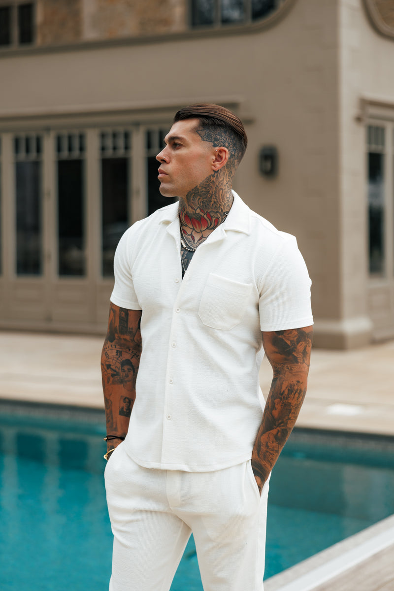 Father Sons Jersey Cord Stretch White Revere Shirt Short Sleeve - FSR017