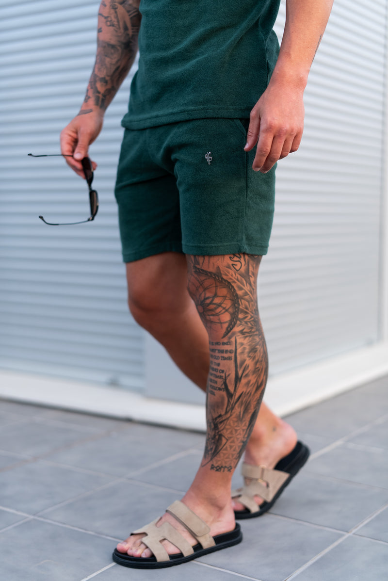 Father Sons Forest Green / Silver Towelling Shorts - FSH1348