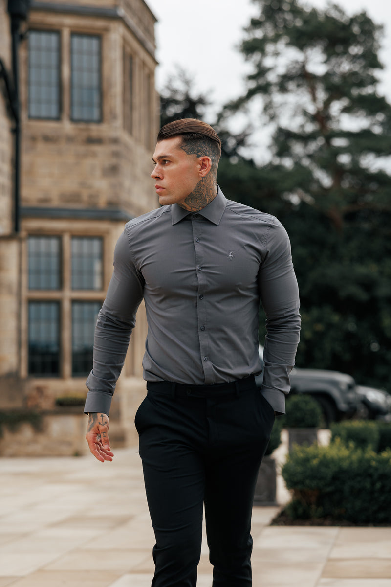 Father Sons Muscle Fit Advanced Stretch Charcoal with Cutaway Collar  - FS1202