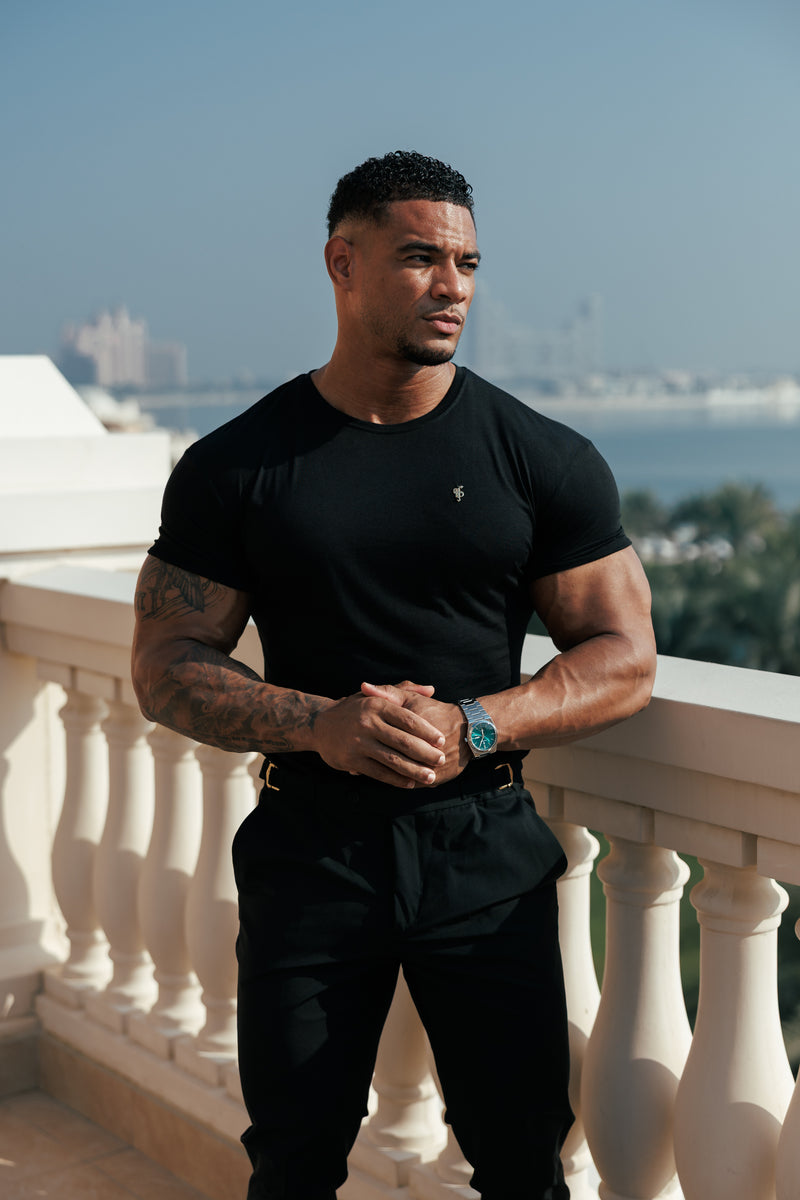 Father Sons Classic Black Bamboo Crew with Gold Metal Emblem Decal FSH1382