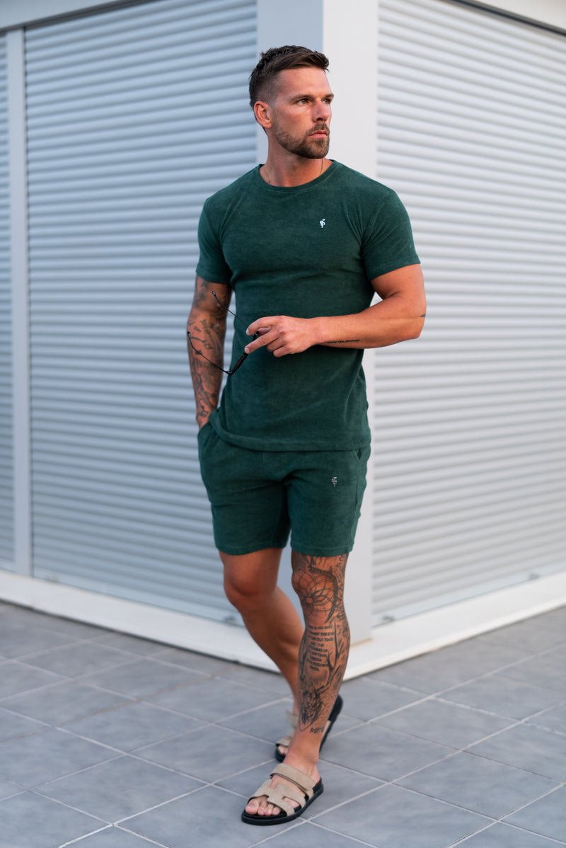 Father Sons Forest Green / Silver Towelling Shorts - FSH1348