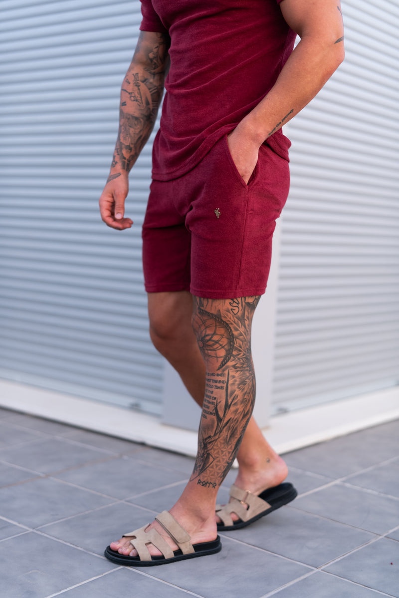 Father Sons Burgundy / Silver Towelling Shorts - FSH1350