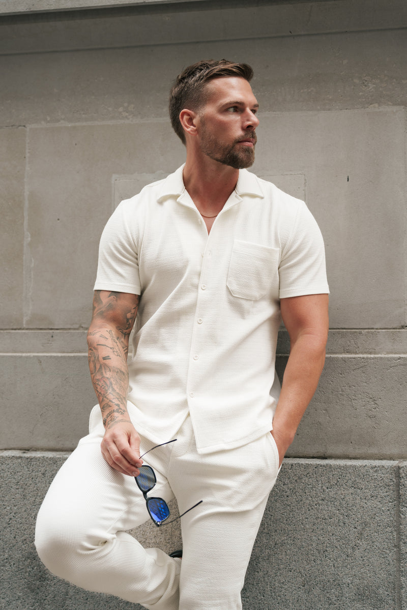 Father Sons Jersey Cord Stretch White Revere Shirt Short Sleeve - FSR017 (PRE ORDER 11TH AUGUST)