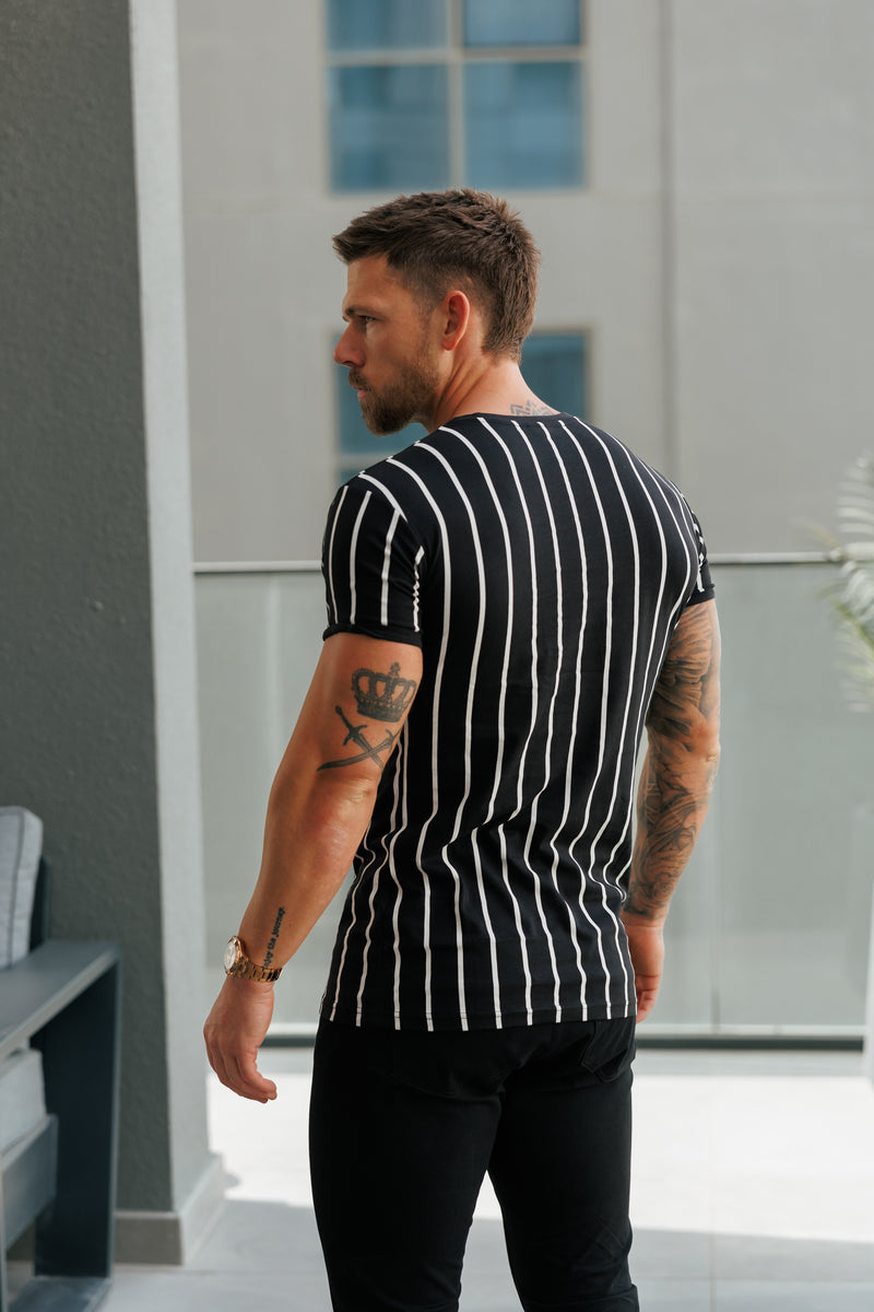 Father Sons Printed Black / White Stripe Fitted T Shirt - FSH1167