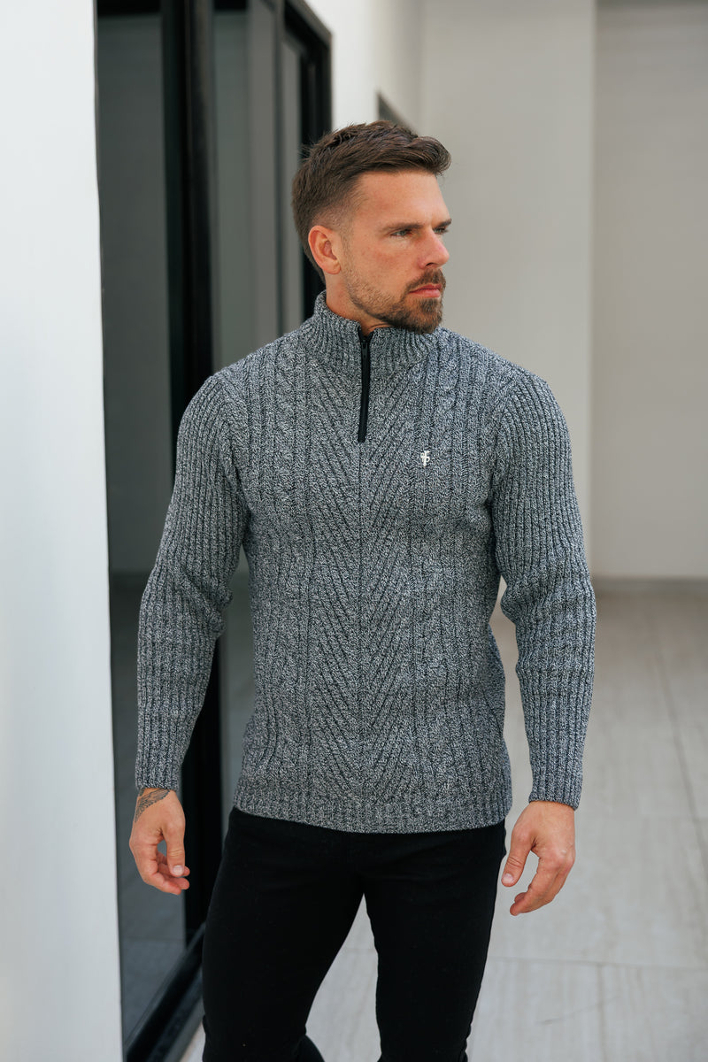 FS Funnel Neck Jumper with Quarter Zip Black / White Two Tone - FSJ154 (PRE ORDER 29TH DECEMBER)