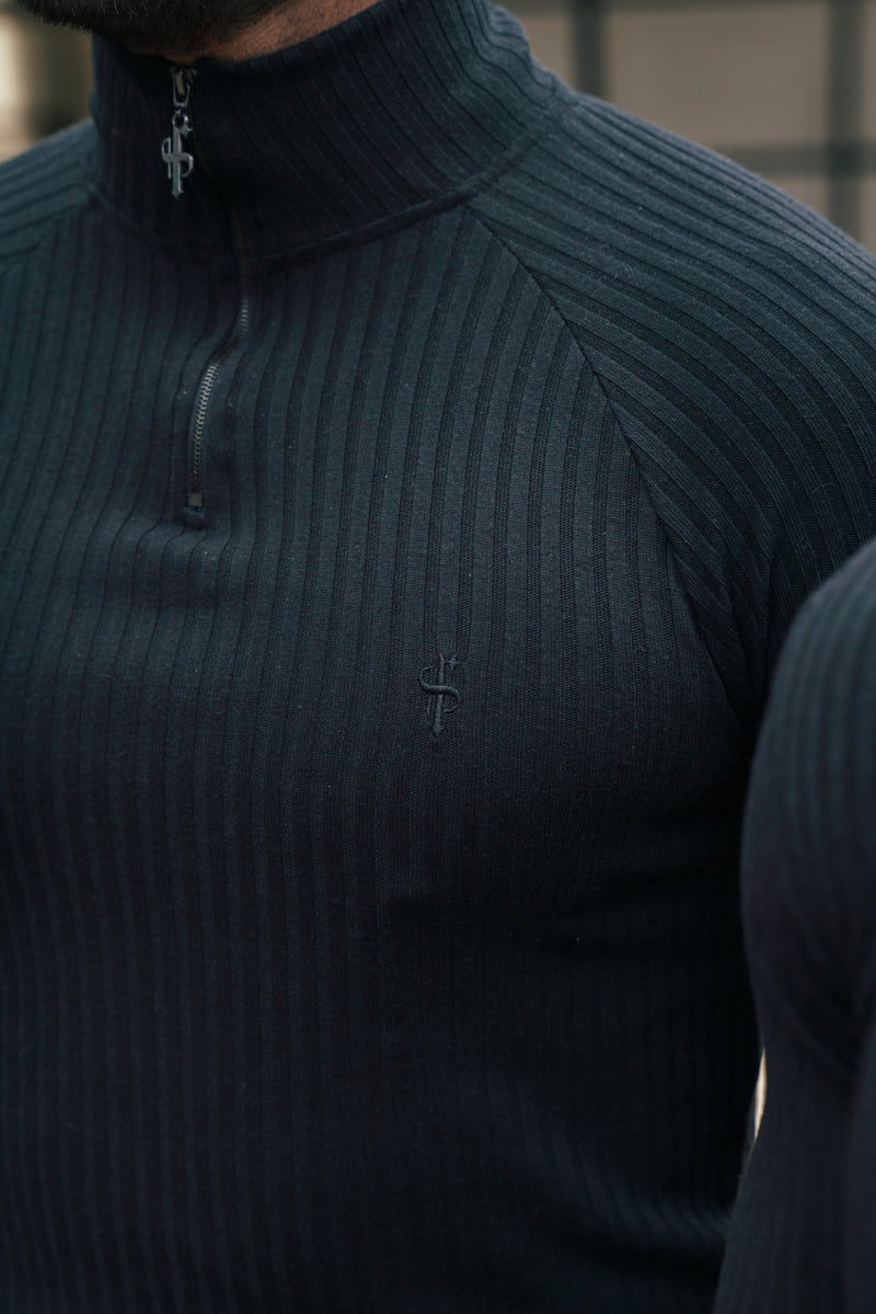 FS Classic Black Ribbed Zip Funnel Neck Raglan Long Sleeve Crew - FSH1265 (PRE ORDER 12TH DECEMBER)