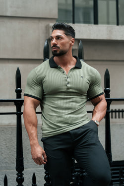 Father Sons Classic Olive Ribbed Polo Shirt Short Sleeve - FSH1371P