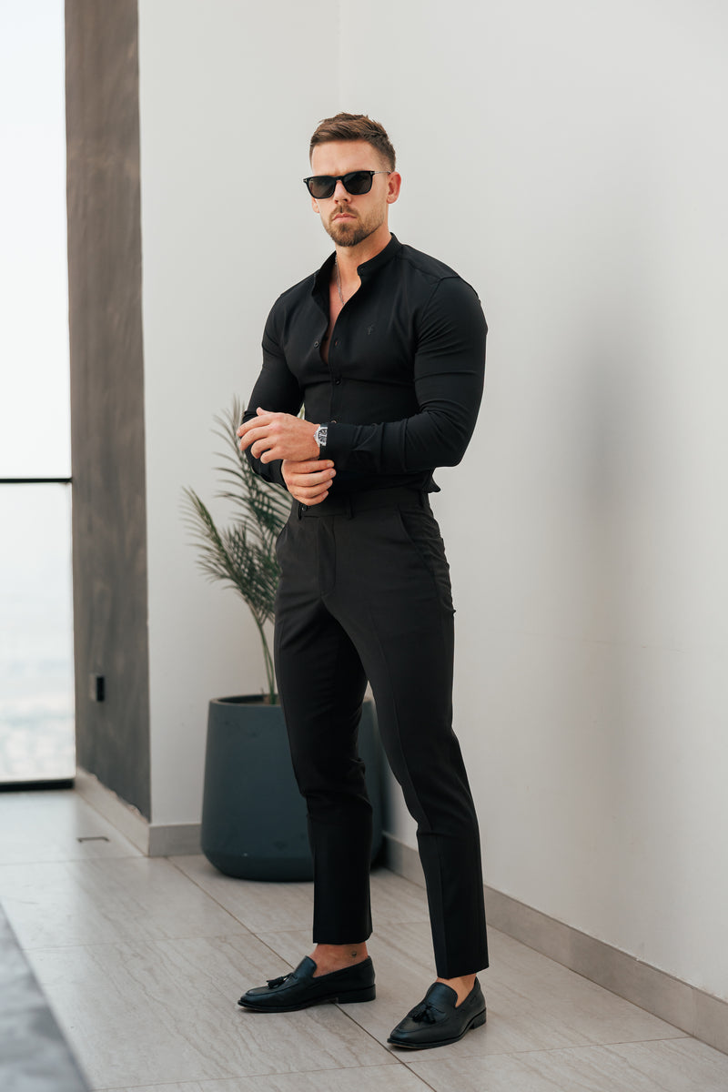 FS Super Slim Scuba Black Long Sleeve Stretch with Grandad Collar - FS1171