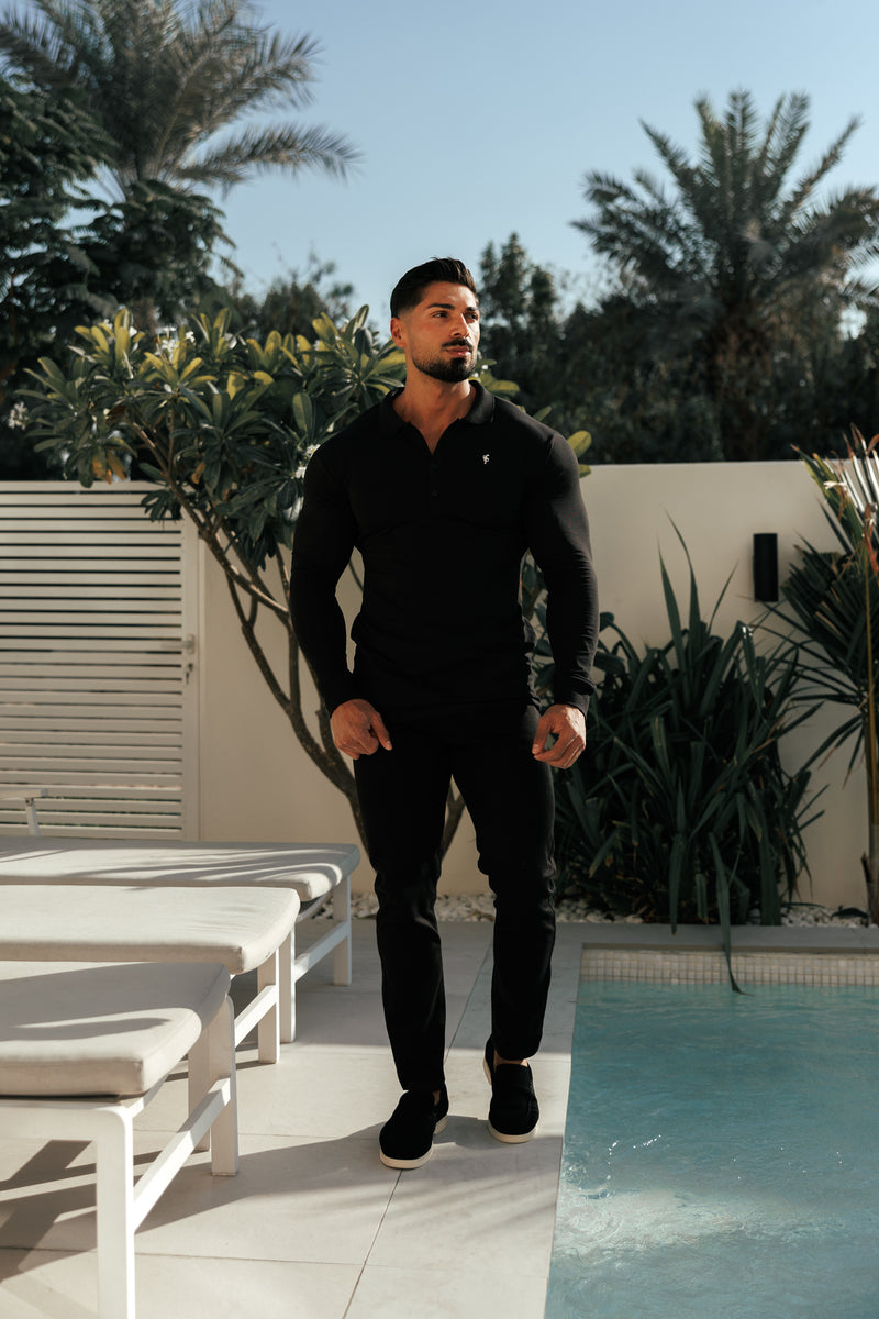 Father Sons Classic Black / Silver Polo Shirt Long Sleeve - FSH1396