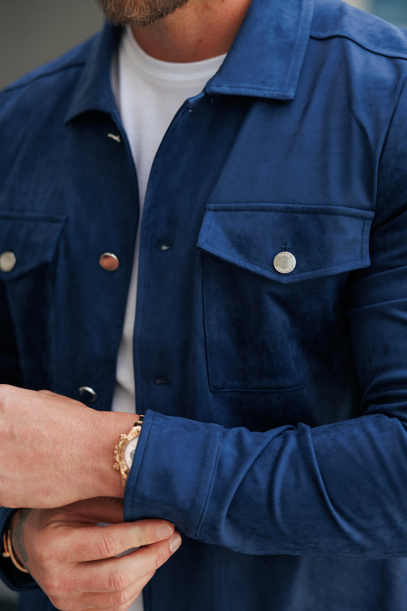 FS Suede Feel Button Up Jacket Navy / Silver - FSN221