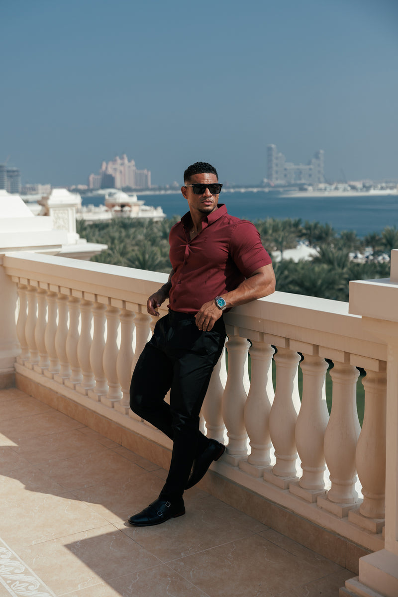 Father Sons Classic Stretch Oxford Short Sleeve Oxblood / Burgundy with Button Down Collar - FS1213