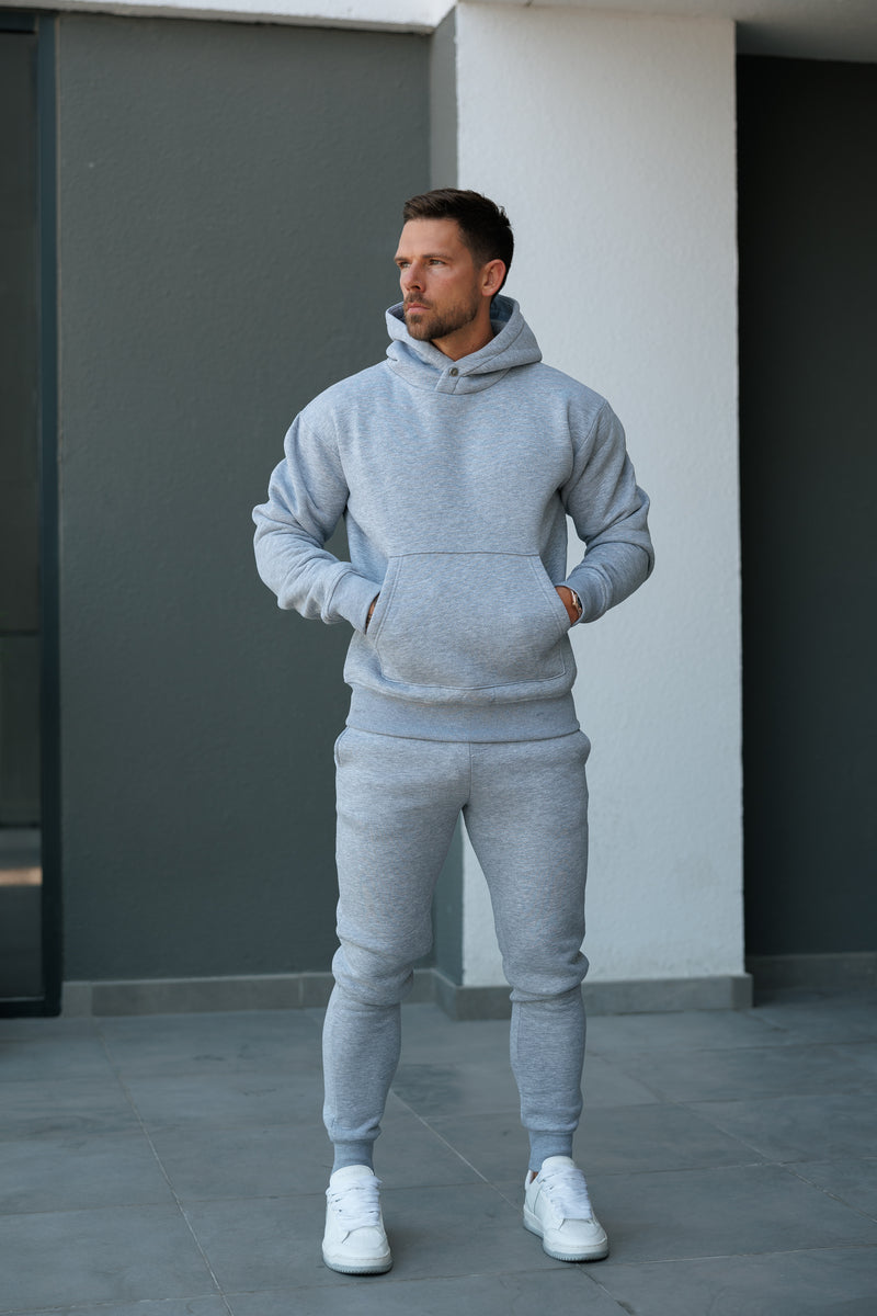 FS Light Marl Grey Oversized Hoodie With Functional FS Stud - FSR003