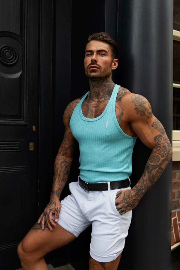 Father Sons Classic Turquoise / White Ribbed Knit Super Slim Vest - FSH1027