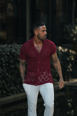 Father Sons Crochet Shirt Wine Short Sleeve - FSJ082 (PRE ORDER 11TH APRIL)